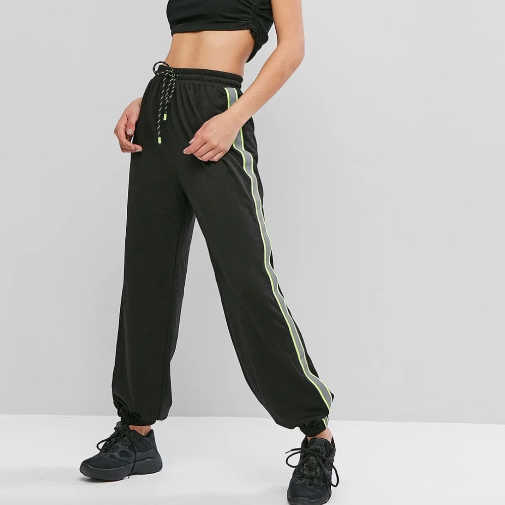 Zaful black neon reflective side drawstring jogger pants